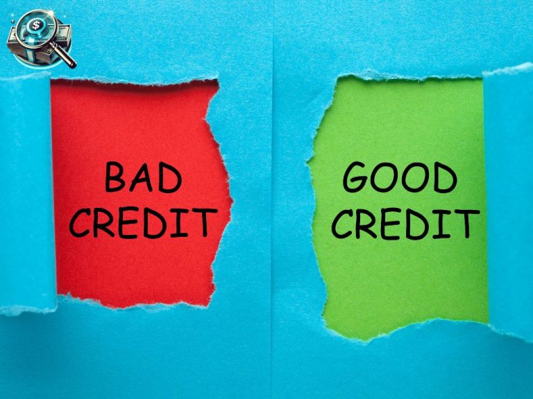 Illustration comparing bad credit and good credit with torn paper effect