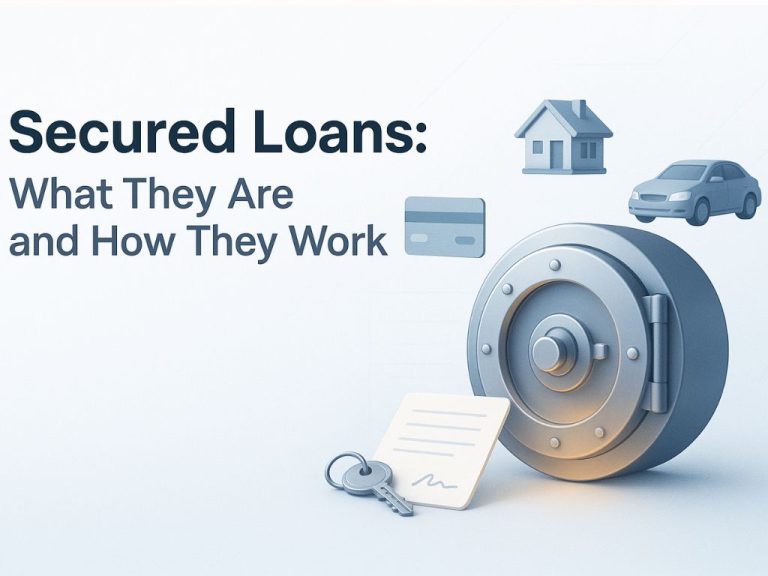 Vault with house, car, credit card, and document icons representing collateral for secured loans.